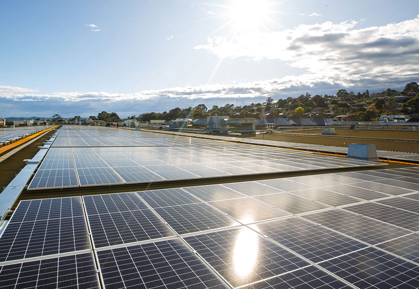 A solar array on the rooftop of Chirnside Park Shopping Centre